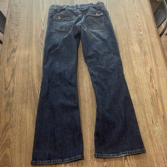 Eddie Bauer Bootcut Jeans Mid Rise Denim Cotton Blend Dark Wash Blue Size 8R - Picture 9 of 11
